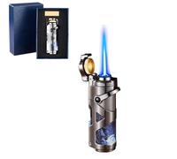 Encendedor de linterna, llama de chorro resistente al viento, butano ajustable, recargable, encendido basculante, ideal para camping, velas, uso al aire libre, versátil y fiable