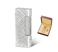 Encendedor de llama suave estilo retro Encendido deslizante lateral, tamaño de llama ajustable, recargable con butano, viene en una hermosa caja de regalo, perfecta for un padre o esposo.(Silver)