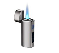 Encendedor de llama triple chorro, encendedor de butano ajustable, resistente al viento, recargable, visible, de gas, para ventana (plateado cepillado)