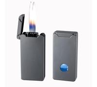 Encendedor de metal con doble llama, resistente al viento y controlado por voz inteligente, cuatro métodos de encendido, ventana de aire transparente para una fácil visibilidad
