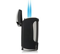 Encendedor de metal con llama de doble chorro, recargable, encendedores de gas con punzón enviado sin gas (negro agrietado)