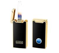 Encendedor de metal de doble llama, resistente al viento e inflable, control de voz inteligente, cuatro métodos de encendido, ventana de aire transparente, diseño de alta tecnología