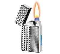Encendedor de queroseno con cuatro métodos de encendido y tanque de combustible transparente, cuerpo grabado de aleación de zinc para un uso duradero, perfecto para camping, incendios al aire libre y