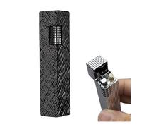 Encendedor de queroseno con polea lateral de latón, cuerpo de metal con relieve de cuatro lados, combustible recargable, regalo de alta gama for hombres (plata 4)(Black1)