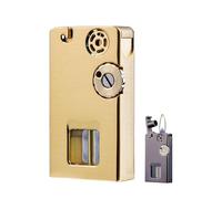 Encendedor de queroseno estilo trinchera retro: presenta un depósito de combustible transparente, encendido automático y un diseño resistente al viento, alojado en un cuerpo portátil(Metallic)