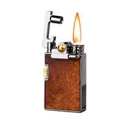 Encendedor de queroseno portátil de palisandro - Encendido retro con brazo oscilante, llama suave a prueba de viento - Recargable - Ideal for negocios y regalos (combustible no incluido)(Brown)