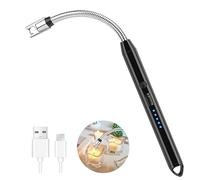 Encendedor Electrico, Encendedor Cocina Arco Eléctricos, USB Rechargeable y 360 Flexible Mechero,Pantalla LED de batería Cuello Encendedor para Velas, Estufas de Gas, Camping Barbacoa-Negro