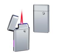Encendedor inteligente a prueba de viento, cuatro métodos de encendido, incluido control de voz, llama a chorro, diseño abatible, llama ajustable, regalo for hombres(Silver)
