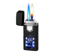 Encendedor inteligente de doble llama con control de voz, 4 métodos de encendido, resistente al viento, recargable con butano, regalo para hombres(B)