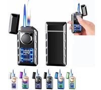 Encendedor multifuncional de doble llama con luces de colores, encendedor inteligente de inducción directa, resistente al viento, encendedor vintage de doble llama, encendedor de butano recargable de