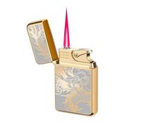 Encendedor portátil de butano recargable, linterna resistente al viento para camping y uso al aire libre, regalo esencial para hombre, cuerpo dorado, ideal para actividades en interiores y exteriores