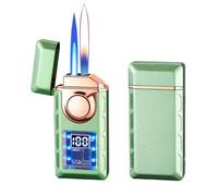 Encendedor portátil de Metal con Dos Modos de Llama Abierta y Llama a Chorro, butano Recargable, Ventana de Aire Transparente Visible, Resistente al Viento y Llama Ajustable, se Puede Usar en(Green)