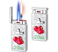 Encendedor portátil, diseño de doble llama resistente al viento, 5 métodos de encendido, tamaño de llama ajustable, ideal para uso personal o para regalar
