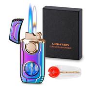 Encendedor resistente al viento de doble llama con LED, llama abierta conmutable y llama resistente al viento, cámara de aire transparente, para hombre