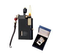 Encendedor vintage de trinchera, encendedores de latón, líquido de queroseno recargable con llama suave y tanque de combustible doble transparente, adecuado para acampar al aire libre (negro)