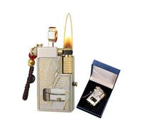Encendedor vintage de trinchera, encendedores de latón, líquido de queroseno recargable con llama suave y tanque de combustible doble transparente, adecuado para acampar al aire libre (dorado)