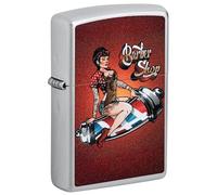 Encendedor Zippo a prueba de viento - Barber Shop Pin-up, Satin Chrome, Color Image - Recargable - Reutilizable - Diseño a prueba de viento - Caja regalo - Fabricado en Estados Unidos