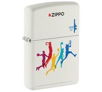 Encendedor Zippo a prueba de viento - Basketball, White Matte, Color Image - Recargable - Reutilizable - Diseño a prueba de viento - Caja regalo - Fabricado en Estados Unidos