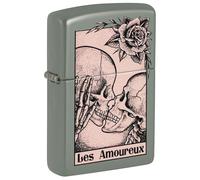 Encendedor Zippo a Prueba de Viento - Death Kiss, Sage Green, Color Image - Recargable - Reutilizable - Diseño a Prueba de Viento - Caja Regalo - Fabricado en Estados Unidos