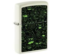 Encendedor Zippo a prueba de viento - Doodle Cannabis, Glow-in-the-Dark, Color Image - Recargable - Reutilizable - Diseño a prueba de viento - Caja regalo - Fabricado en Estados Unidos