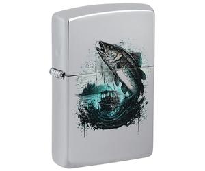 Encendedor Zippo a Prueba de Viento - Fish and Boat, High Polish Chrome, Color Image - Recargable - Reutilizable - Diseño a Prueba de Viento - Caja Regalo - Fabricado en Estados Unidos