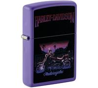 Encendedor Zippo a prueba de viento - Harley-Davidson, Purple Matte, Black Light - Recargable - Reutilizable - Diseño a prueba de viento - Caja regalo - Fabricado en Estados Unidos