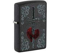 Encendedor Zippo a prueba de viento - Heart Dagger Tattoo, Black Crackle, Color Image - Recargable - Reutilizable - Diseño a prueba de viento - Caja regalo - Fabricado en Estados Unidos