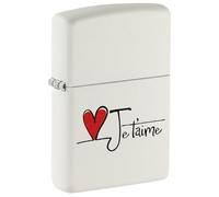 Encendedor Zippo a prueba de viento - Je t'aime, White Matte, Color Image - Recargable - Reutilizable - Diseño a prueba de viento - Caja regalo - Fabricado en Estados Unidos