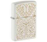 Encendedor Zippo a Prueba de Viento - Maori Tattoo, White Matte, Laser Engrave - Recargable - Reutilizable - Diseño a Prueba de Viento - Caja Regalo - Fabricado en Estados Unidos