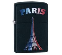 Encendedor Zippo a Prueba de Viento - Paris Eiffel Tower Flag, Black Matte, Color Image - Recargable - Reutilizable - Diseño a Prueba de Viento - Caja Regalo - Fabricado en Estados Unidos