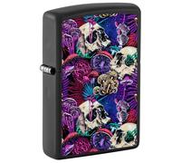Encendedor Zippo a prueba de viento - Pyschedelic Mushroom, Black Matte, Black Light - Recargable - Reutilizable - Diseño a prueba de viento - Caja regalo - Fabricado en Estados Unidos