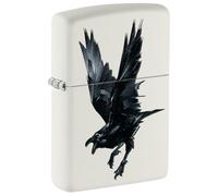 Encendedor Zippo a prueba de viento - Raven, White Matte, Color Image - Recargable - Reutilizable - Diseño a prueba de viento - Caja regalo - Fabricado en Estados Unidos