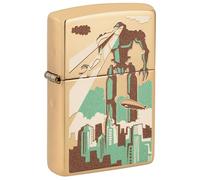 Encendedor Zippo a prueba de viento - Robot in City, High Polish Brass, Color Image - Recargable - Reutilizable - Diseño a prueba de viento - Caja regalo - Fabricado en Estados Unidos