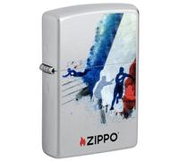 Encendedor Zippo a prueba de viento - Rugby, Satin Chrome, Color Image - Recargable - Reutilizable - Diseño a prueba de viento - Caja regalo - Fabricado en Estados Unidos