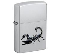 Encendedor Zippo a prueba de viento - Scorpion, Satin Chrome, Color Image - Recargable - Reutilizable - Diseño a prueba de viento - Caja regalo - Fabricado en Estados Unidos