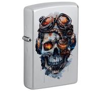 Encendedor Zippo a prueba de viento - Steampunk Skull, Satin Chrome, Color Image - Recargable - Reutilizable - Diseño a prueba de viento - Caja regalo - Fabricado en Estados Unidos