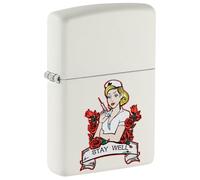 Encendedor Zippo a prueba de viento - Tattoo Nurse, White Matte, Color Image - Recargable - Reutilizable - Diseño a prueba de viento - Caja regalo - Fabricado en Estados Unidos