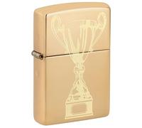 Encendedor Zippo a Prueba de Viento - Trophy, High Polish Brass, Laser Engrave - Recargable - Reutilizable - Diseño a Prueba de Viento - Caja Regalo - Fabricado en Estados Unidos