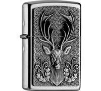 Zippo Mechero Cromo Cabeza de Ciervo Emblema Artículo Coleccionista Encendedor