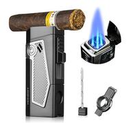 Encendedores de antorcha cuádruple de 4 chorros de metal, llama recargable, para hombres, ideas de regalo (níquel negro)