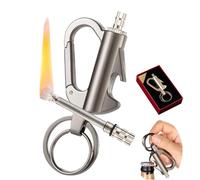 Encendedores de Metal con cerillas permanentes, Llavero de cerillas de pedernal, for emergencias de Acampada al Aire Libre(Silver)