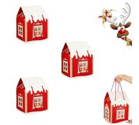 Enchanted Christmas Wonderland Cottage Gift Box House Shaped, Gift Boxes for Presents Large, with Wreath Decoration, for Holiday Cottage Decor and Gifting. (Red,3Pcs)