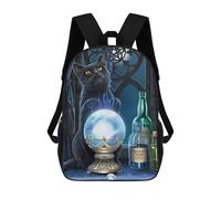Enchanted Crystal Ball with Black Cat Mochila Infantil, Mochila Escolar Para Niños, Mochila Escolar Infantil Con Estampado 3D De Dibujos Animados, Mochila De Gran Capacidad Para Niños Y Niñas 17inch