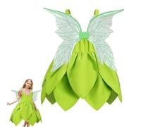 Enchanted Fairy Outfit - Vestido de Halloween con alas y anillos de flores | Juego de disfraz de princesa para bailes escolares, fiestas de cumpleaños, eventos de vacaciones, juegos de rol, reunión