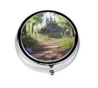 Enchanted Forest Path - Pastillero personalizado único, pastillero de viaje para 7 días AM PM con diseño de impresión completa, mini organizador de medicamentos chapado en hierro