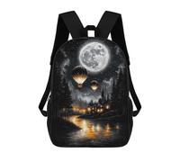 Enchanted Moonlit Flight - Vintage Hot Air Balloons Over A Dreamy Village Mochila Infantil, Mochila Escolar Infantil, Mochilas Escolares Impresas En 3D Para Niños Y Estudiantes Adolescentes 17inch
