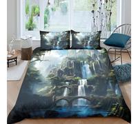 Enchanted Mountain Funda Edredon Microfibra 3 Piezas Compuesto Impresión 3D Cierre de Enchanted Mountain Funda de Edredón Funda de Almohada a Juego Transpirable for Adultos Double（200x200cm）