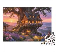 Enchanted Treehouse Puzzle 1000 Piezas Reciclable Material Sunset Forest Art Adult Jigsaws Family Tiempo de Juego Props Interesting Family Game for Home 70x50cm/1000pcs