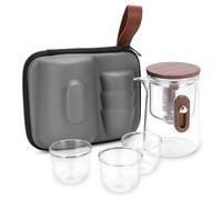 Enchanti - Tetera de viaje de vidrio encantado de brujería mágica con cepa extraíble, vidrio de borosilicato, separación de agua, control de prensa, con 3 tazas, bolsa de almacenamiento, 330 ml