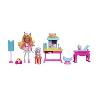 Enchantimals City Tails Main Street Clínica de Carlin Cat Muñeca Doctora con Mascota Gato, Set de Juego y Accesorios, Juguete +4 años (Mattel HLH22)